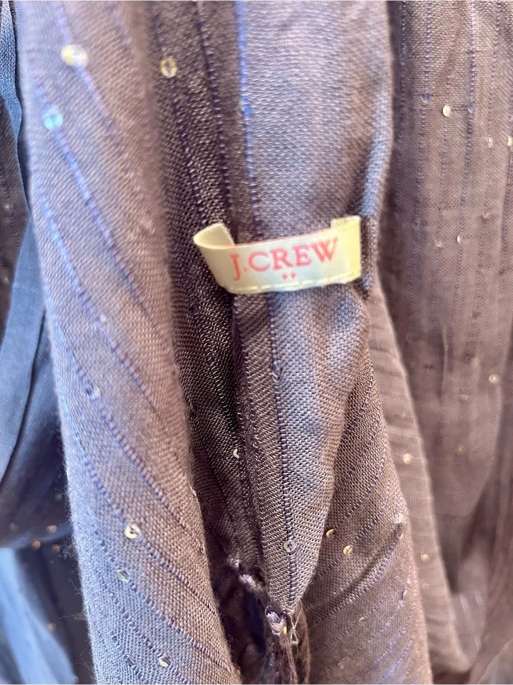 J.Crew Sequined Fringed Scarf Dusty Purple Lavender Metallic Accents 74”x20
